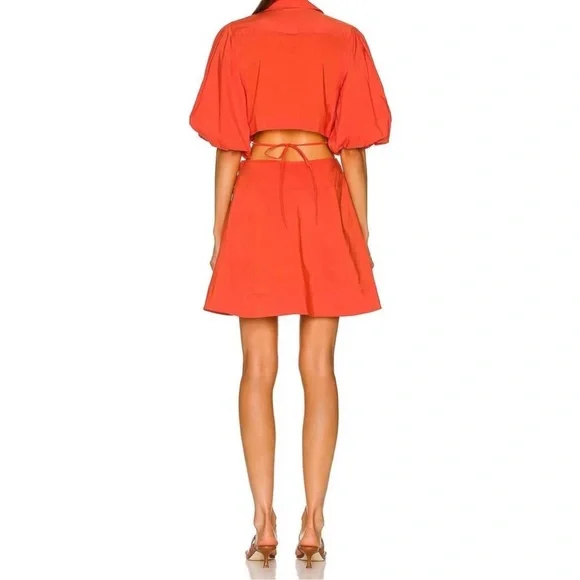 Jonathan Simkhai Aulora Orange Cutout Poplin Collared Mini Dress Size Medium - Picture 11 of 11